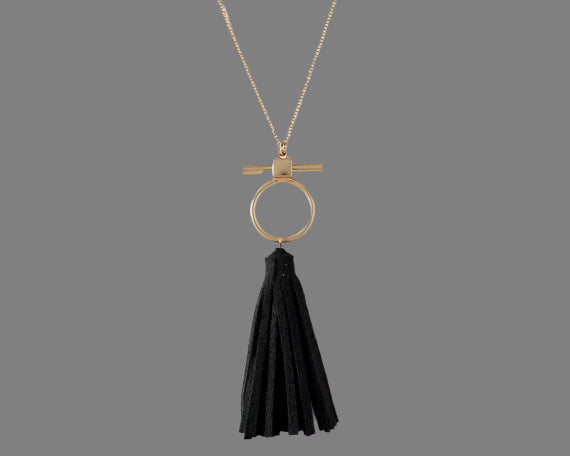 Black Suede Tassel Necklace
