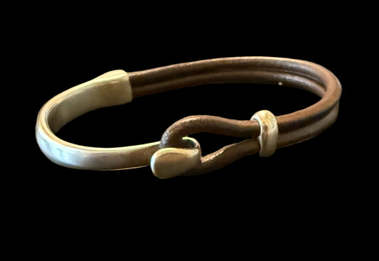 Anchor Edge Silver and Leather Bracelet