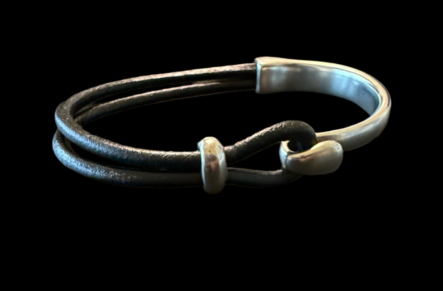Anchor Edge Silver and Leather Bracelet