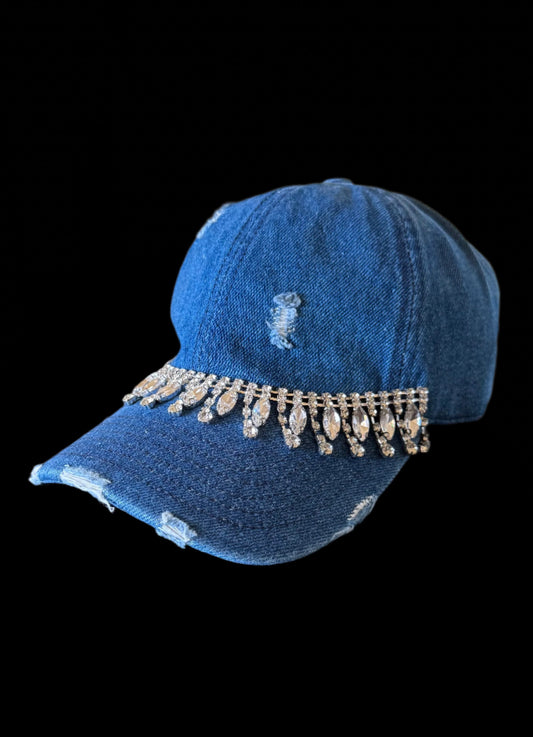 Crown & Fringe Distressed Denim Cap