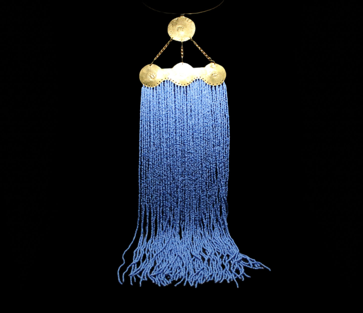Blue Rain – Beaded Fringe Medallion Waterfall Necklace