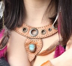 Desert Collar Leather & Turquoise Necklace