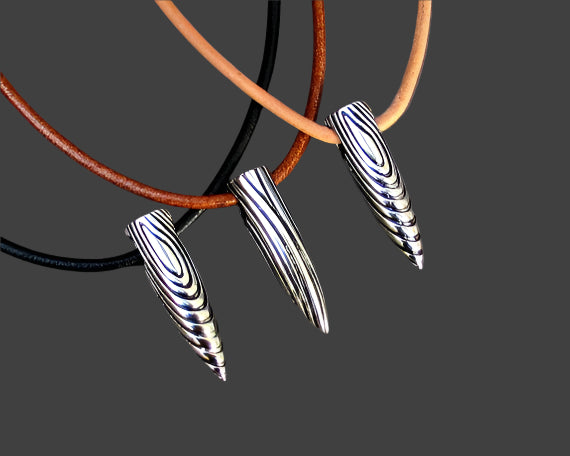 Damascus Steel Spike Bullet Pendant Necklace