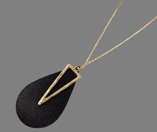 Midnight Leather Teardrop Pendant Necklace
