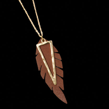 Sahara Leather Feather Pendant Necklace