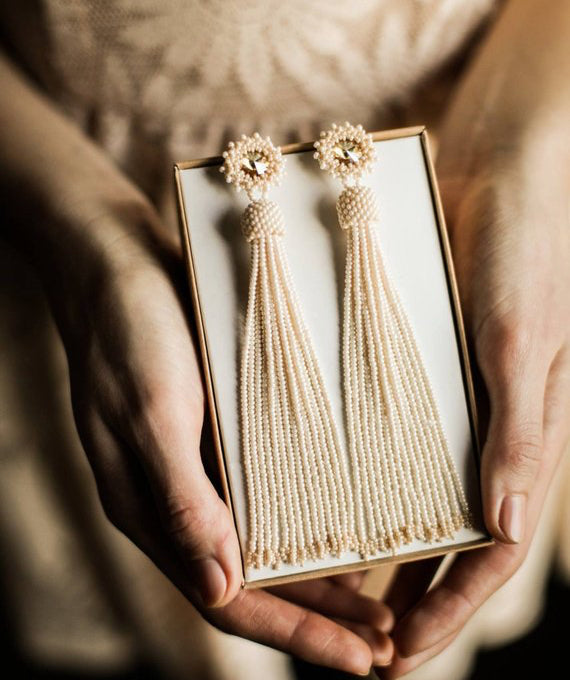 Sunshine Beaded Fringe Statement Earrings