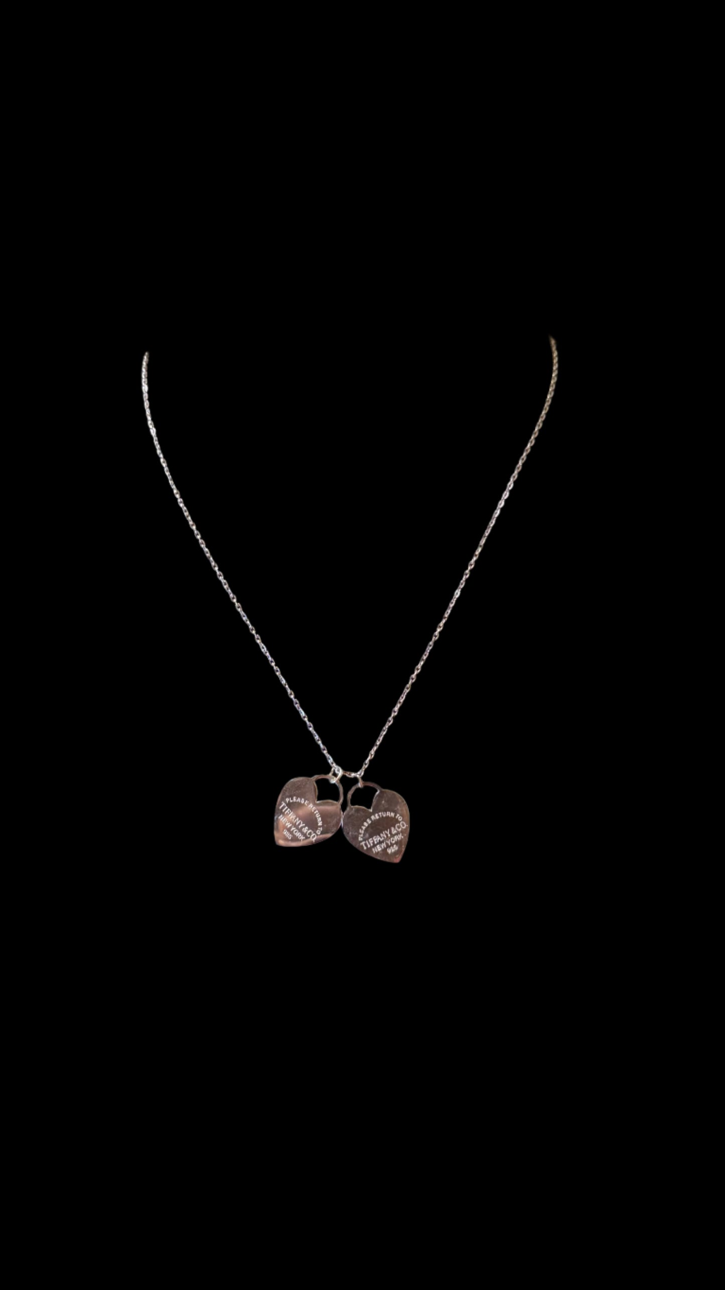 Tiffany Style Double Heart Tag Necklace