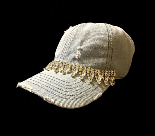 Crown & Fringe Distressed Denim Cap