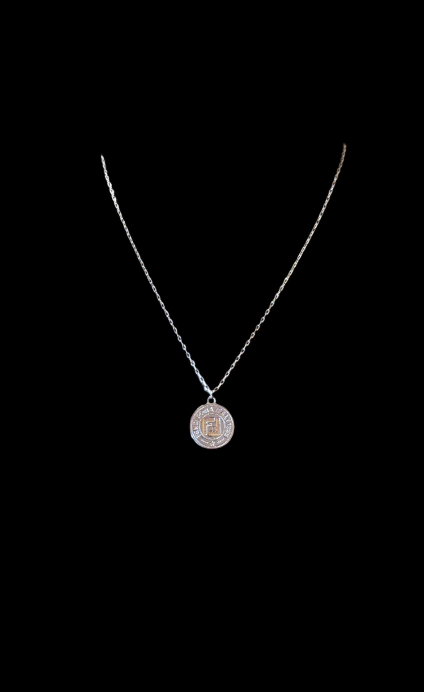 Fendi Style Round Emblem Pendant Necklace