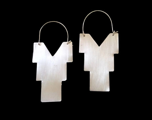 Geo Step Silver Statement Earrings