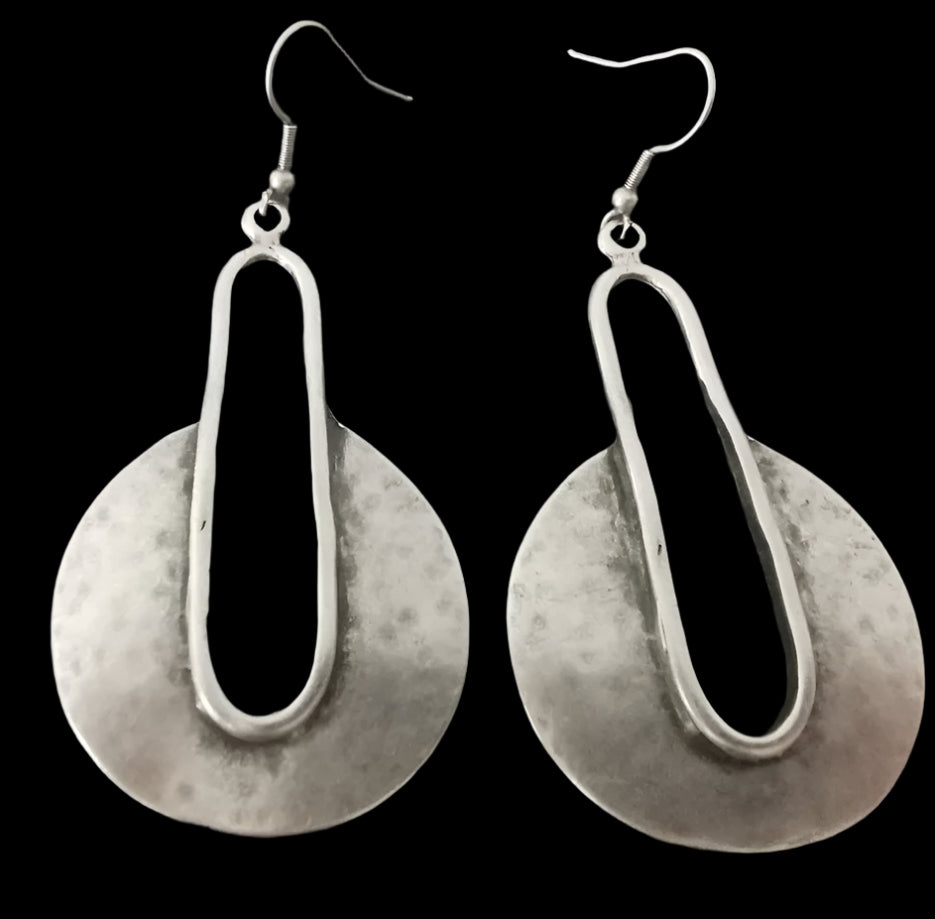 Silver Eclipse Dangle Hoop Disk Earrings