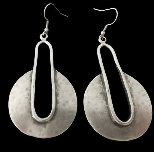 Silver Eclipse Dangle Hoop Disk Earrings