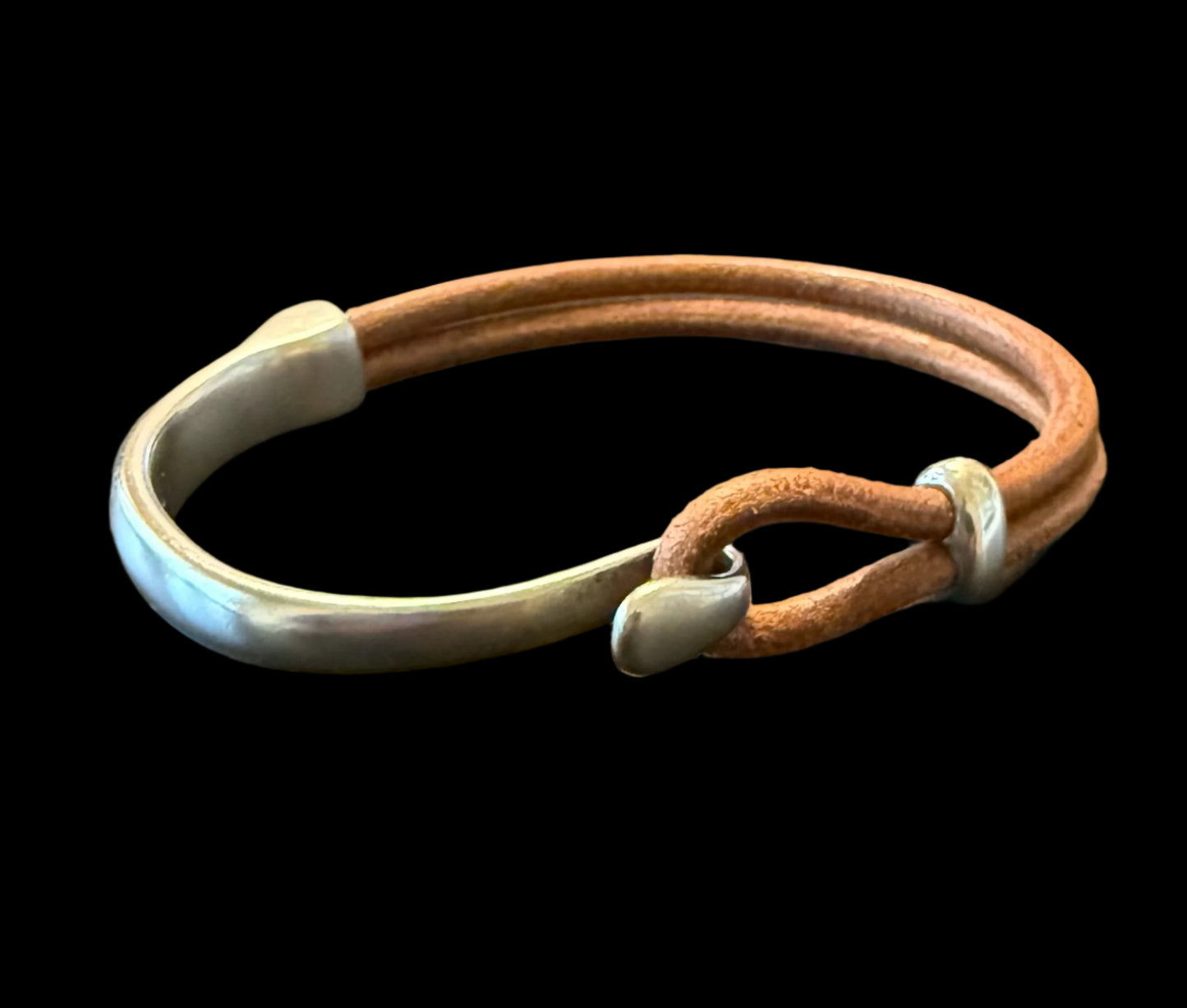Anchor Edge Silver and Leather Bracelet