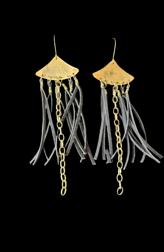 Leather Nomad Fringe Shields Earrings