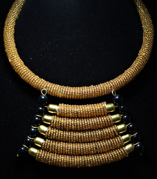 Maasai Cascade Collar – Brass Tier Beaded Necklace