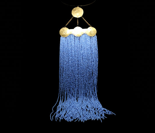 Blue Rain – Beaded Fringe Medallion Waterfall Necklace