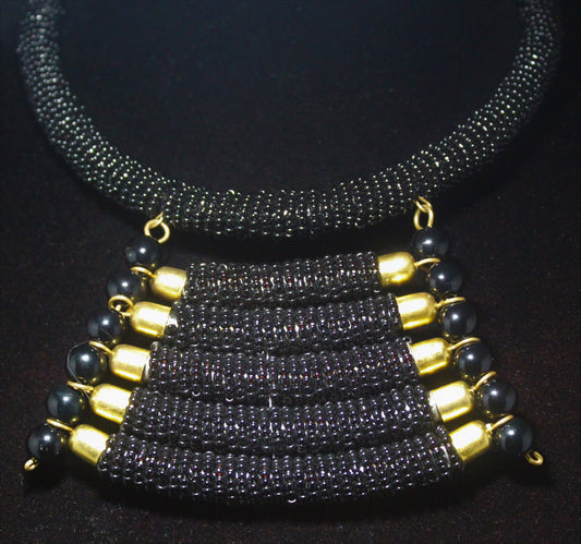 Maasai Cascade Collar – Brass Tier Beaded Necklace