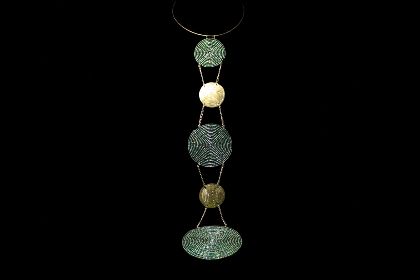 Circles of Life Green & Gold Medallion Drop Necklace