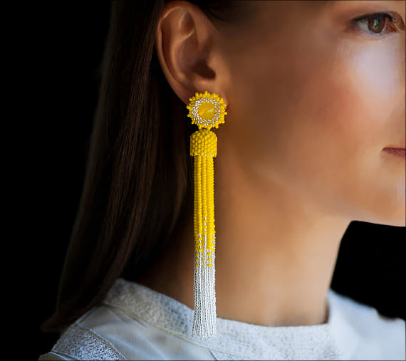 Sunshine Beaded Fringe Statement Earrings