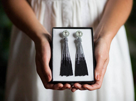 Sunshine Beaded Fringe Statement Earrings