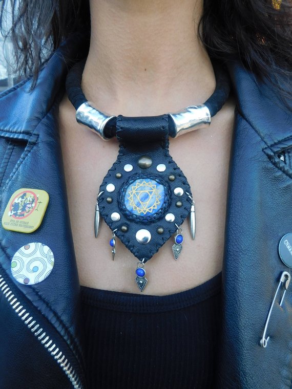Viuddha - Throat Chakra Warrior Collar – Leather & Lapis Statement Necklace