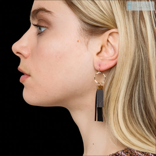 Modern Leather Fringe Hoop Earrings