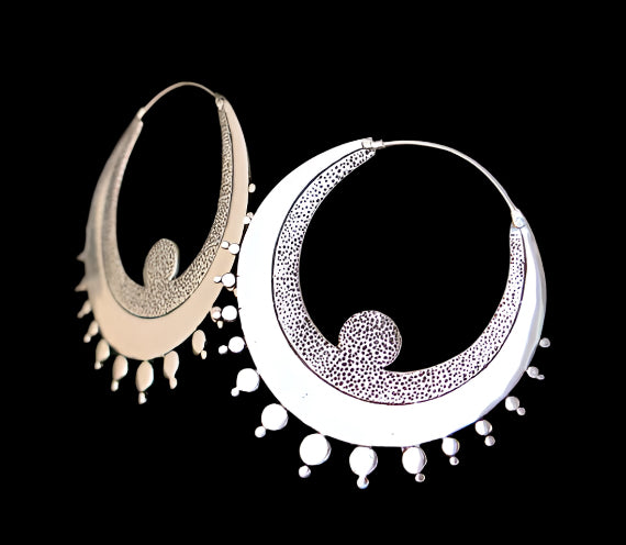 Angel Lunar Eclipse Hoop Earrings Silver